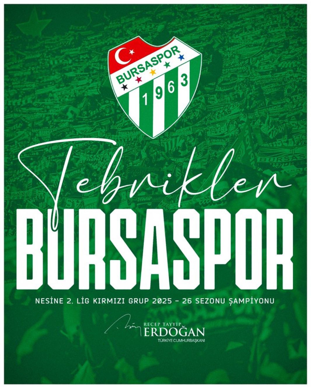 Cumhurbaşkanı Erdoğan’dan Bursaspor’a Tebrik Mesajı
