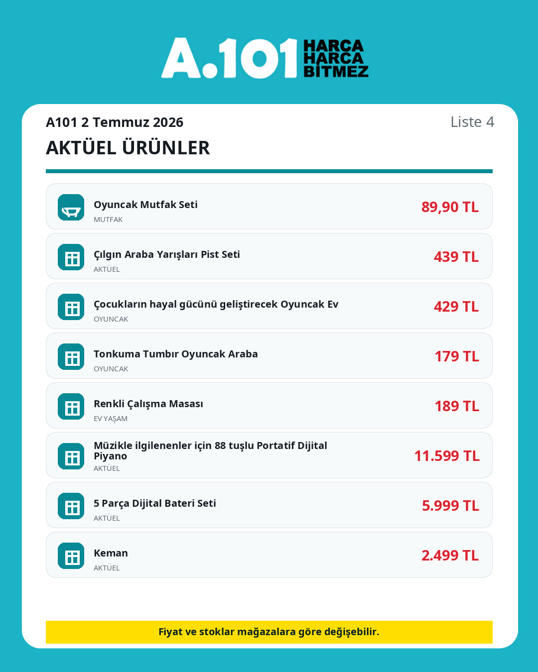A101 2 Temmuz 2026 aktüel ürünler kataloğu ürün listesi 4
