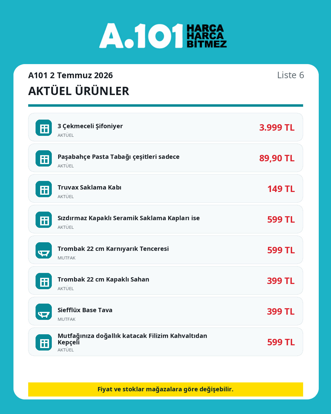 A101 2 Temmuz 2026 aktüel ürünler kataloğu ürün listesi 6