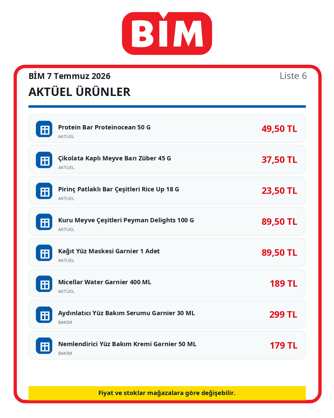 BİM 7 Temmuz 2026 aktüel ürünler kataloğu ürün listesi 6