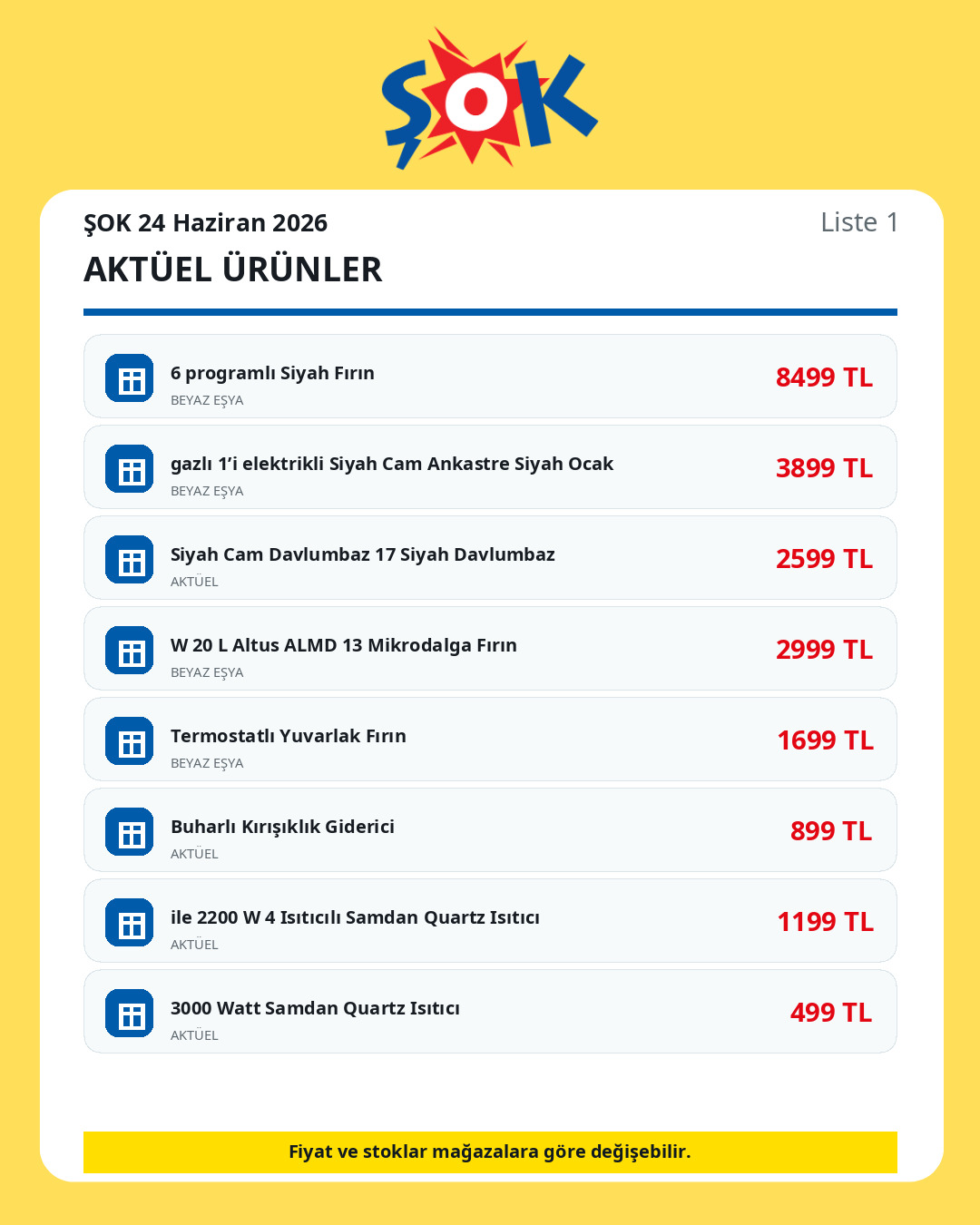 ŞOK 24 Haziran 2026 aktüel ürünler kataloğu ürün listesi 1