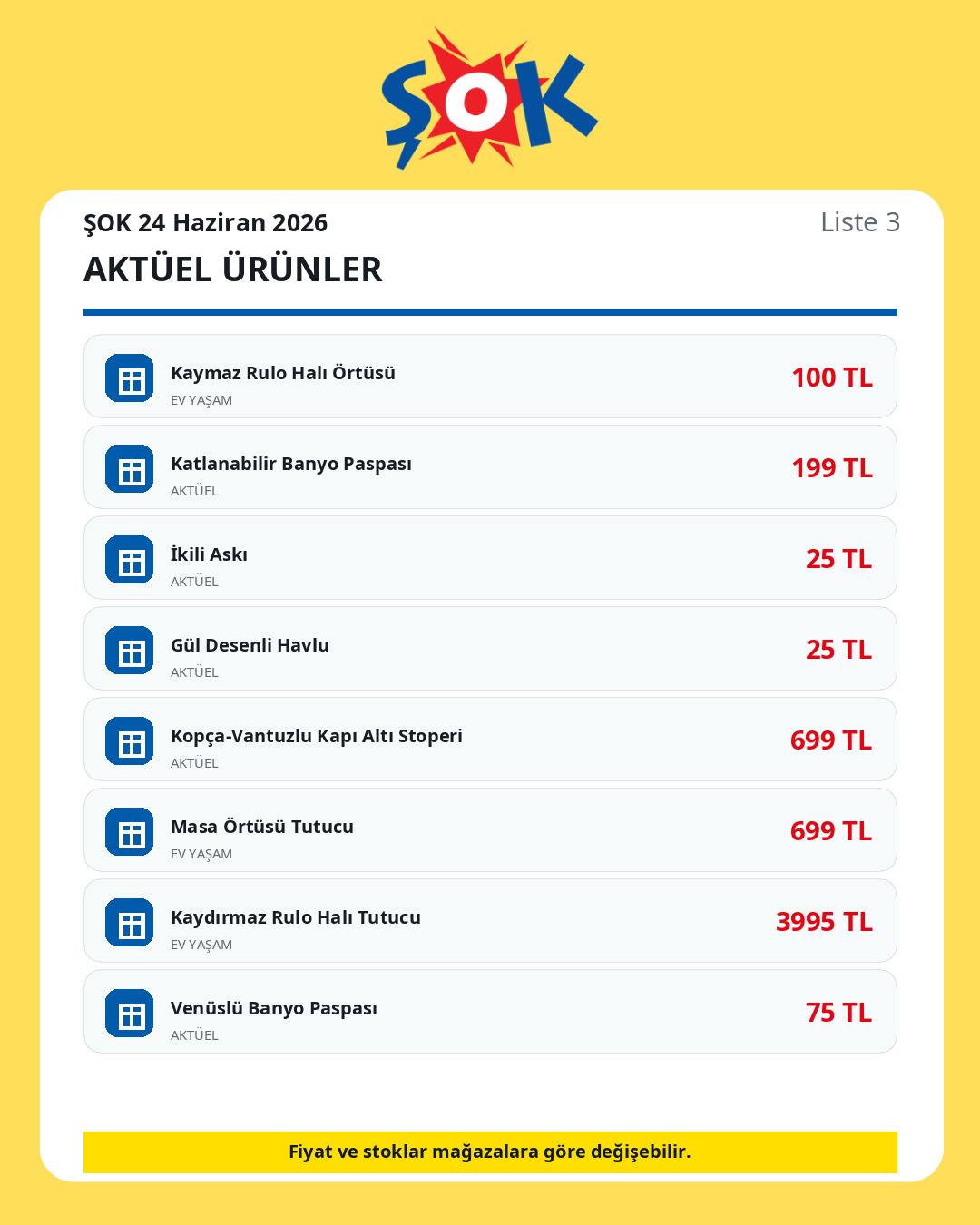 ŞOK 24 Haziran 2026 aktüel ürünler kataloğu ürün listesi 3