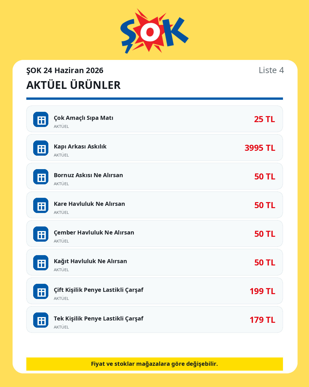 ŞOK 24 Haziran 2026 aktüel ürünler kataloğu ürün listesi 4
