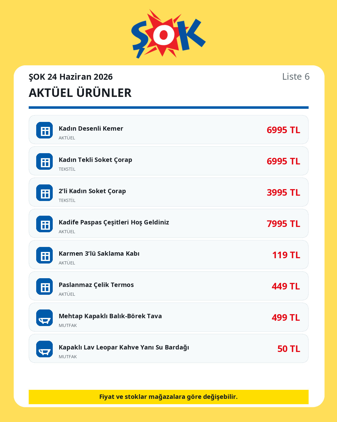 ŞOK 24 Haziran 2026 aktüel ürünler kataloğu ürün listesi 6