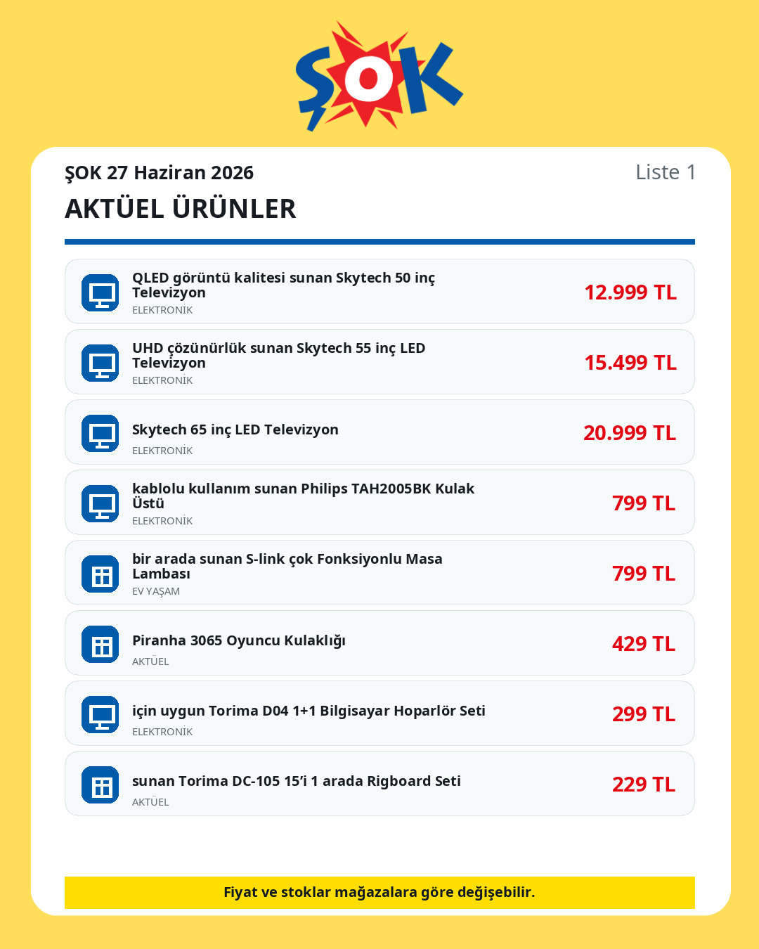 ŞOK 27 Haziran 2026 aktüel ürünler kataloğu ürün listesi 1