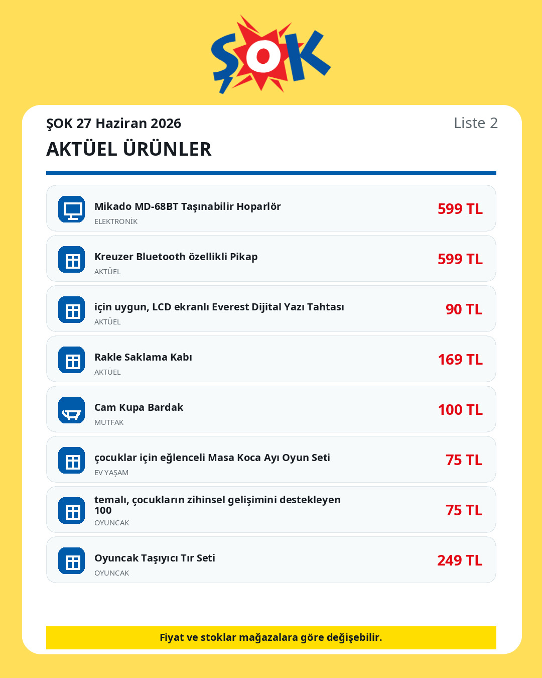 ŞOK 27 Haziran 2026 aktüel ürünler kataloğu ürün listesi 2