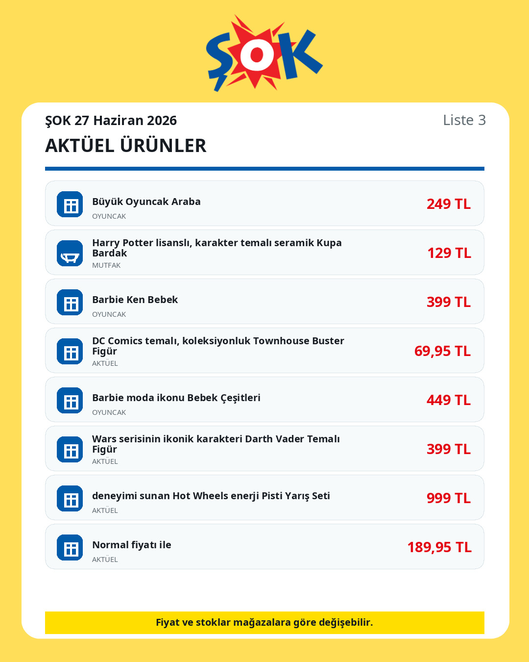 ŞOK 27 Haziran 2026 aktüel ürünler kataloğu ürün listesi 3
