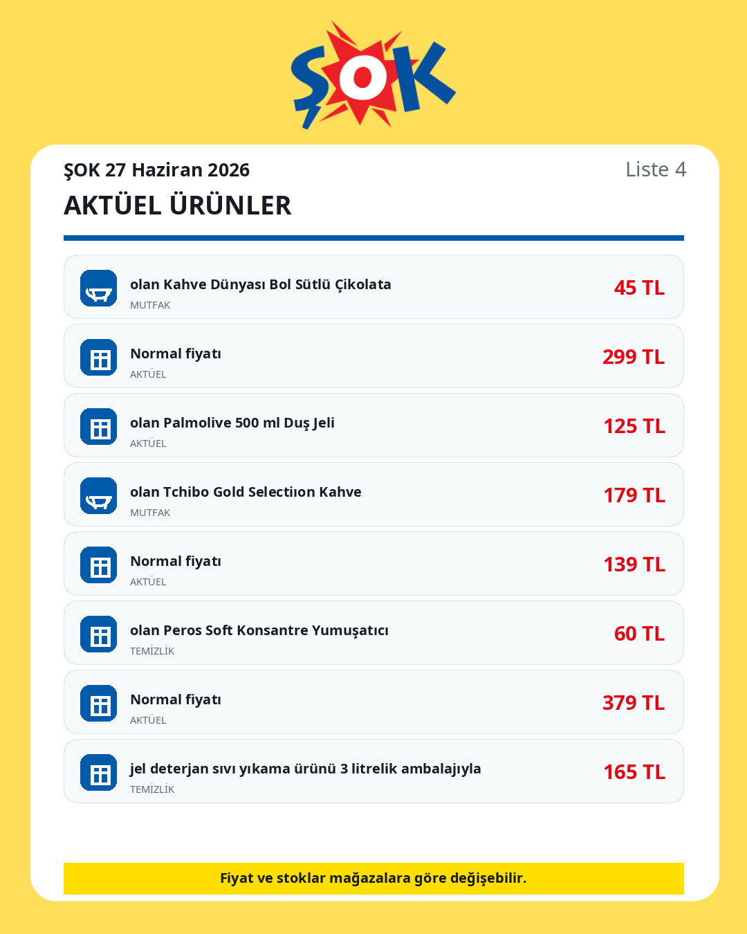 ŞOK 27 Haziran 2026 aktüel ürünler kataloğu ürün listesi 4