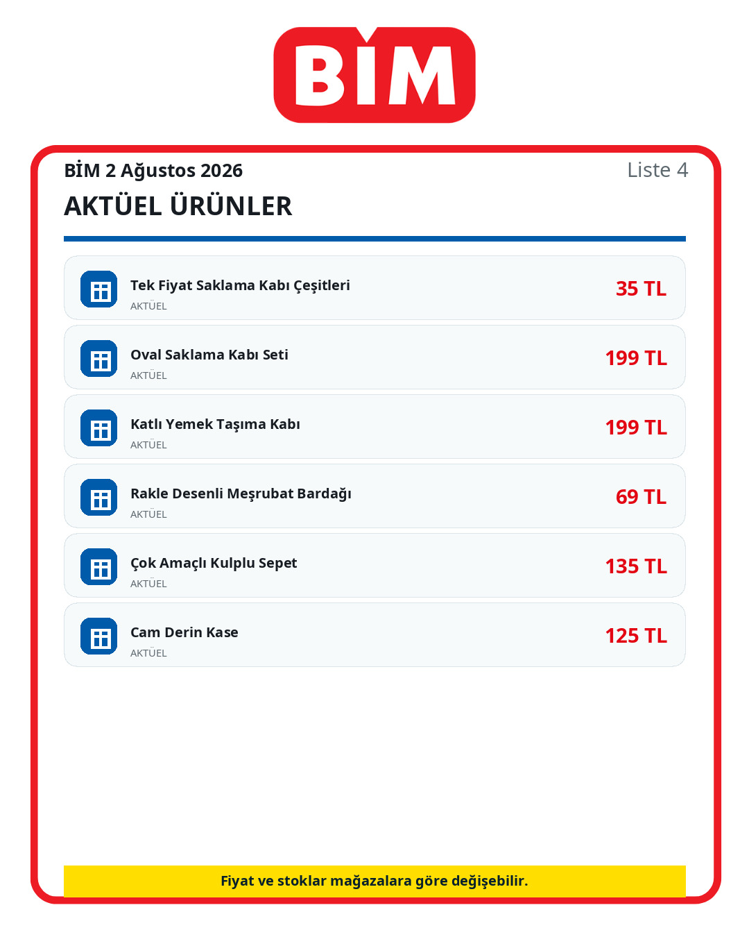 BİM 2 Ağustos 2026 aktüel ürünler kataloğu ürün listesi 4