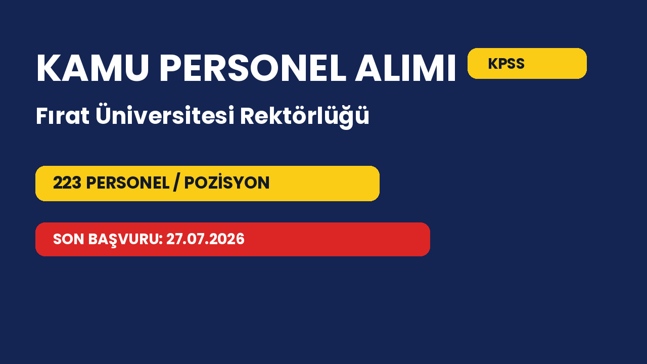 Fırat Üniversitesi Rektörlüğü 223 personel alacak: Başvurular 27.07.2026 tarihinde bitiyor