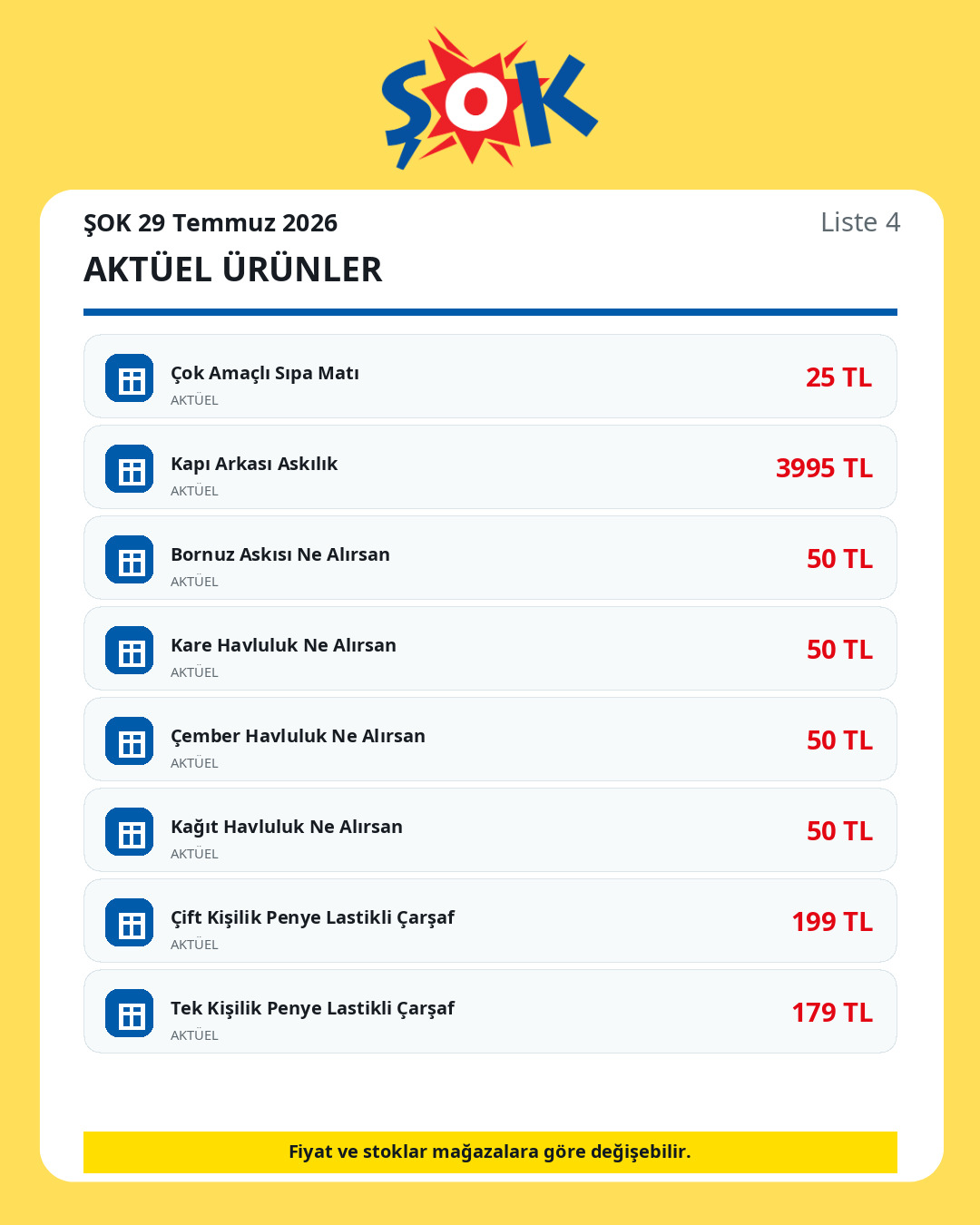 ŞOK 29 Temmuz 2026 aktüel ürünler kataloğu ürün listesi 4