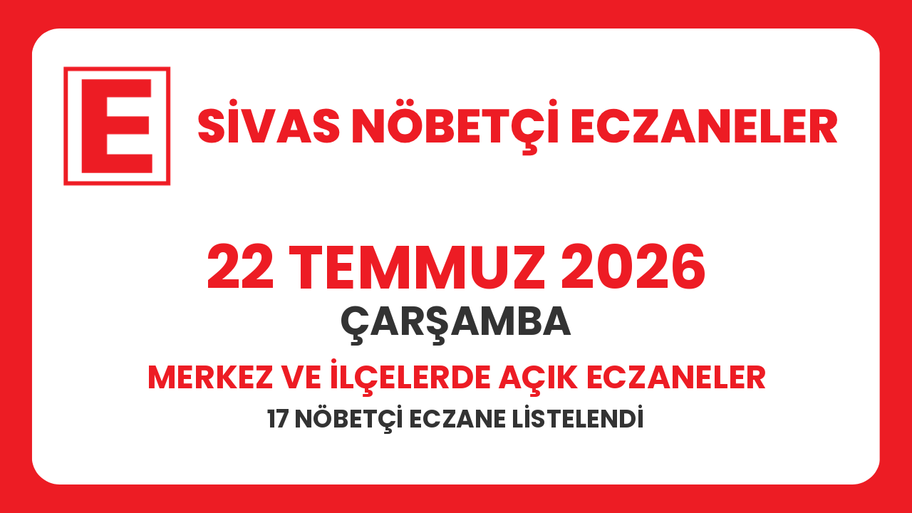 Sivas nöbetçi eczaneler 22 Temmuz 2026: Merkez ve ilçelerde açık eczaneler
