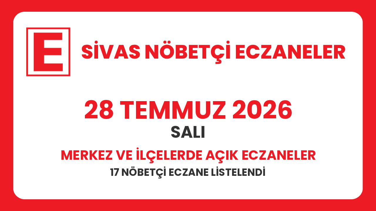 Sivas nöbetçi eczaneler 28 Temmuz 2026: Merkez ve ilçelerde açık eczaneler